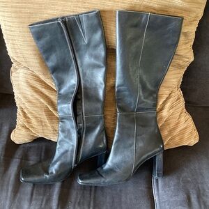 Karen Scott Black Leather Mid-Heel Knee Boots